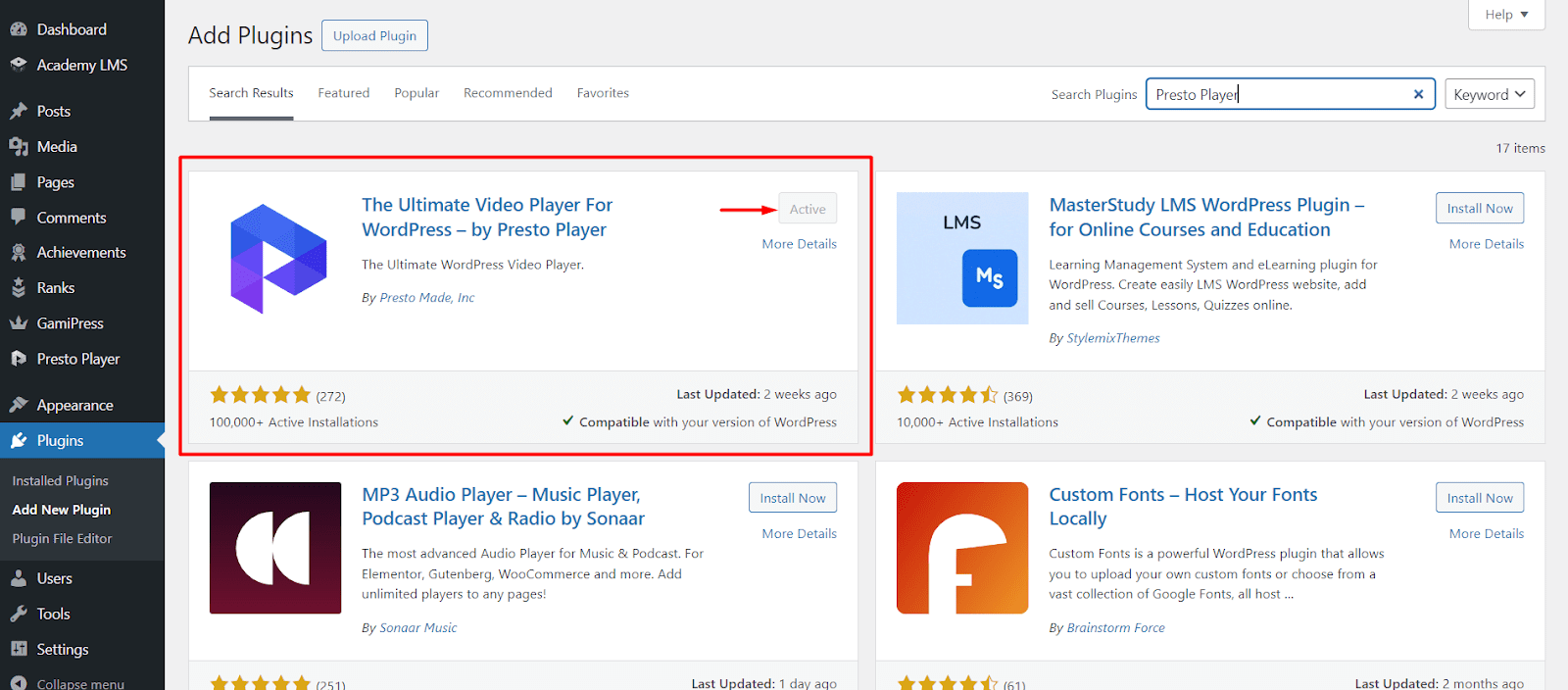 Install and Activate Presto Player